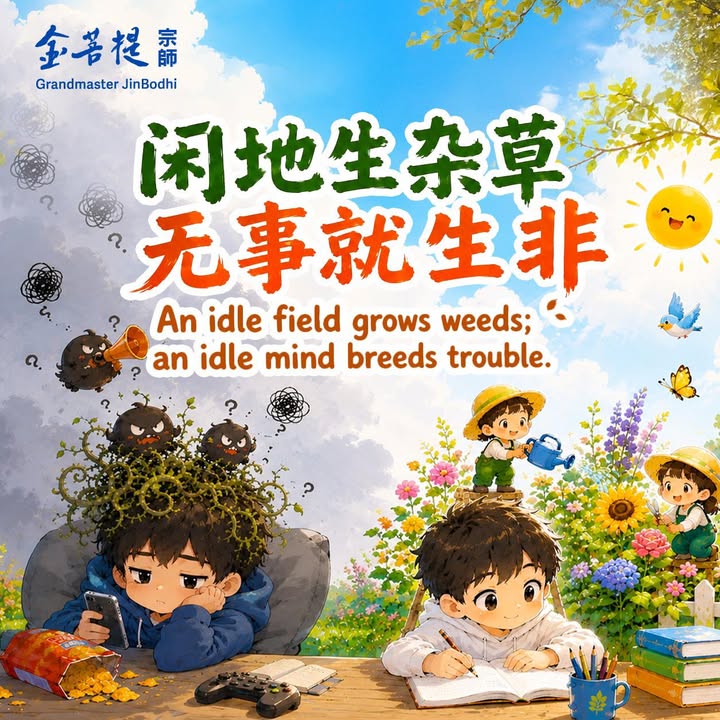 闲地生杂草，无事就生非。 An idle field gro(金菩提宗師 Facebook)