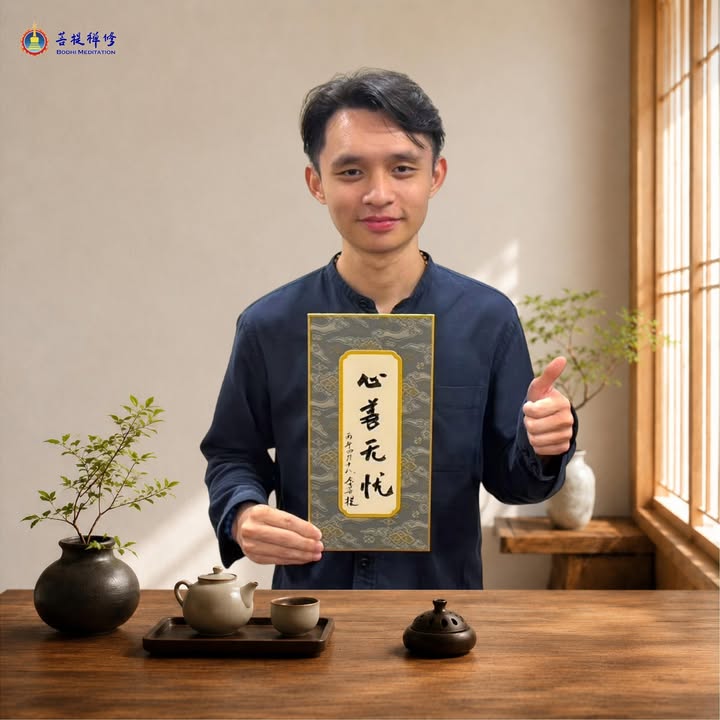 🌼 师父亲赐墨宝来到甲洞禅堂 ☘️ 师父赐予来超师兄的亲笔墨(金菩提宗師 Facebook)